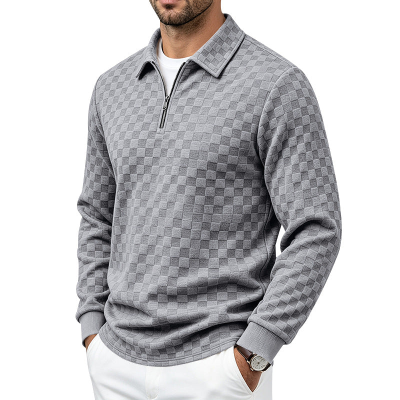 Herren Strukturierter Strickpullover mit Troyer-Kragen und halbem Reißverschluss Echoarchiv