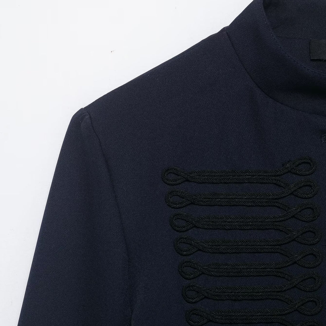 Damen Kurze Military Jacke mit Stehkragen, Zierkordeln und Metallknopfleiste Echo Archiv