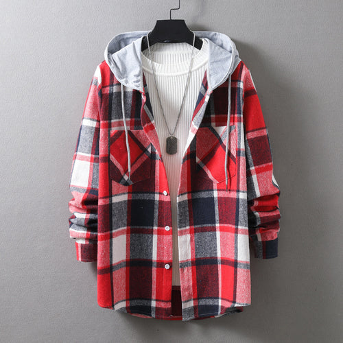 Herren lässige Flanell-Hemdjacke mit Kapuze und grafischem Karomuster Echoarchiv
