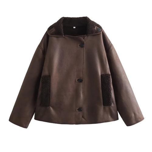 Damen nan kurze Lammfelloptik Jacke im Boxy-Schnitt mit Teddyfutter und aufgesetzten Taschen Echo Archiv