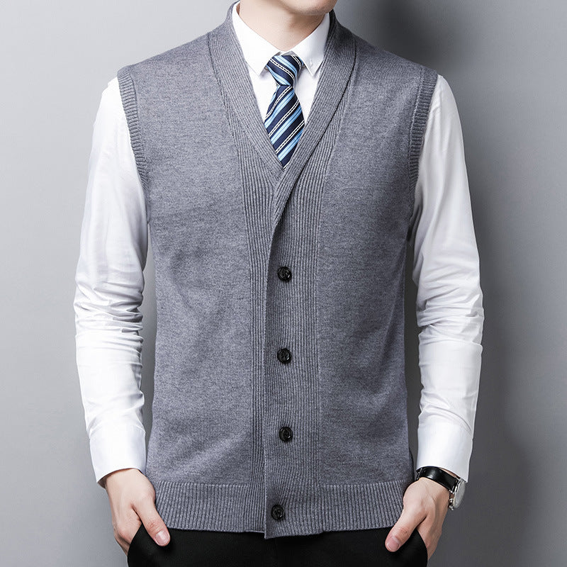 Herren elegante Strickweste mit V-Ausschnitt und praktischen Knöpfen Echoarchiv