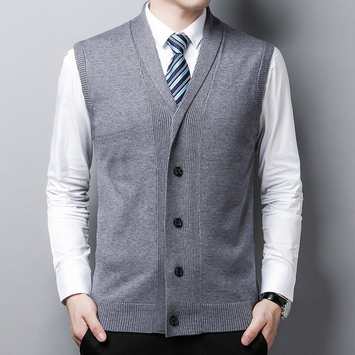 Herren elegante Strickweste mit V-Ausschnitt und praktischen Knöpfen Echoarchiv