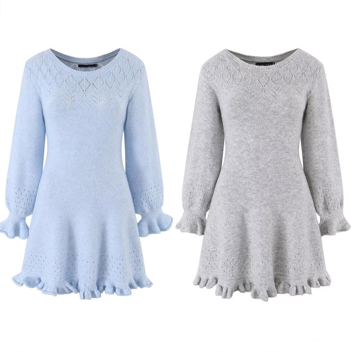 Damen Gestricktes A‑Linien Kleid mit Rüschenbündchen und Lochmuster Echo Archiv