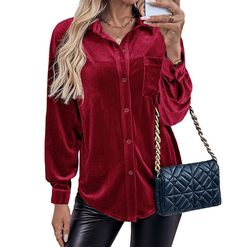 Damen Elegante Veloursbluse mit Brusttasche Echo Archiv