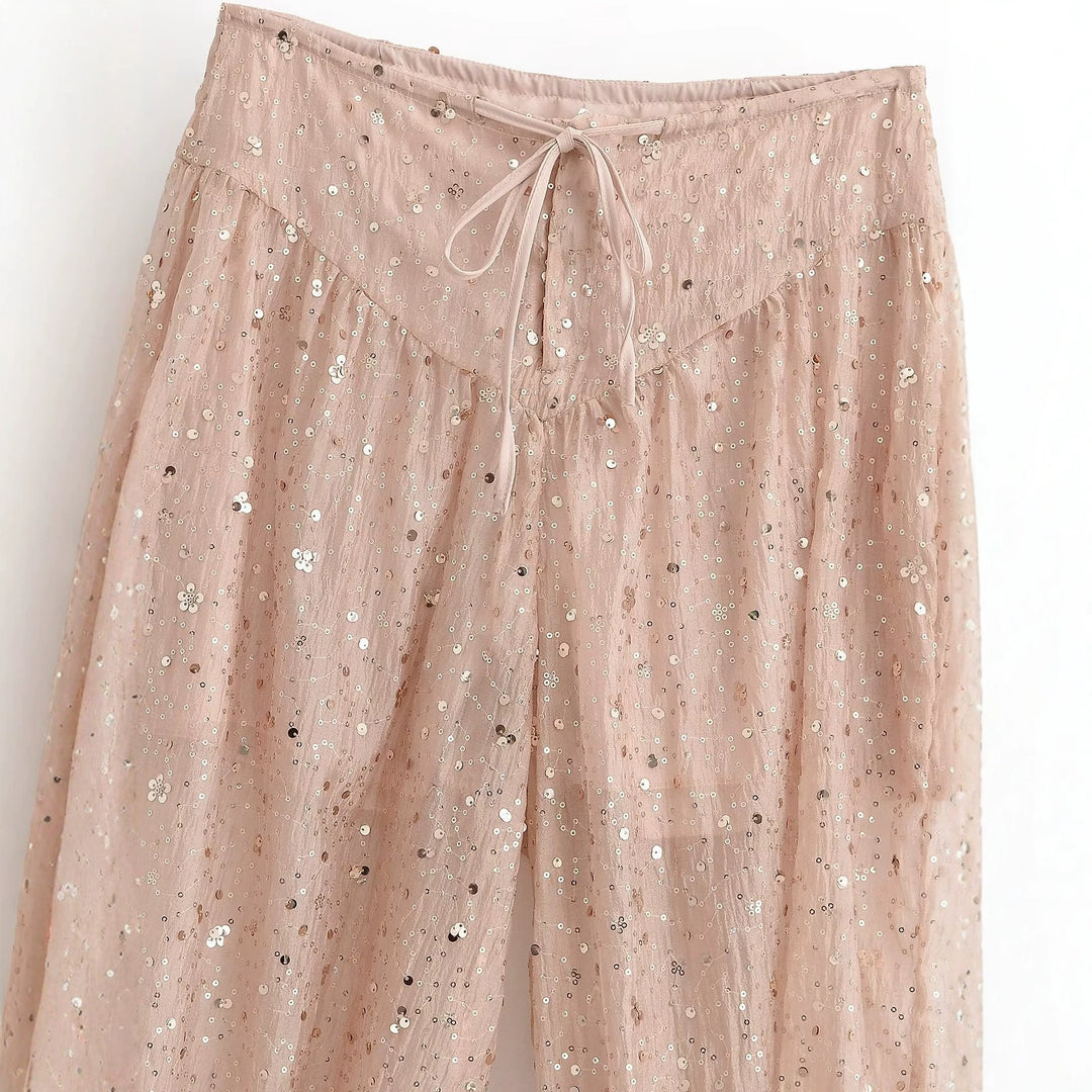 Damen locker geschnittene Pailletten-Hose mit Tunnelzug und Gummibündchen Echo Archiv