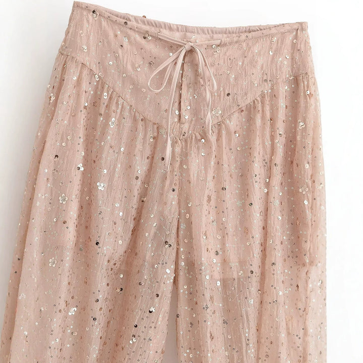 Damen locker geschnittene Pailletten-Hose mit Tunnelzug und Gummibündchen Echo Archiv