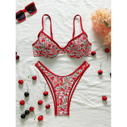 Damen Push-Up-Bikini mit floralen Mustern und verstellbaren Trägern Echo Archiv