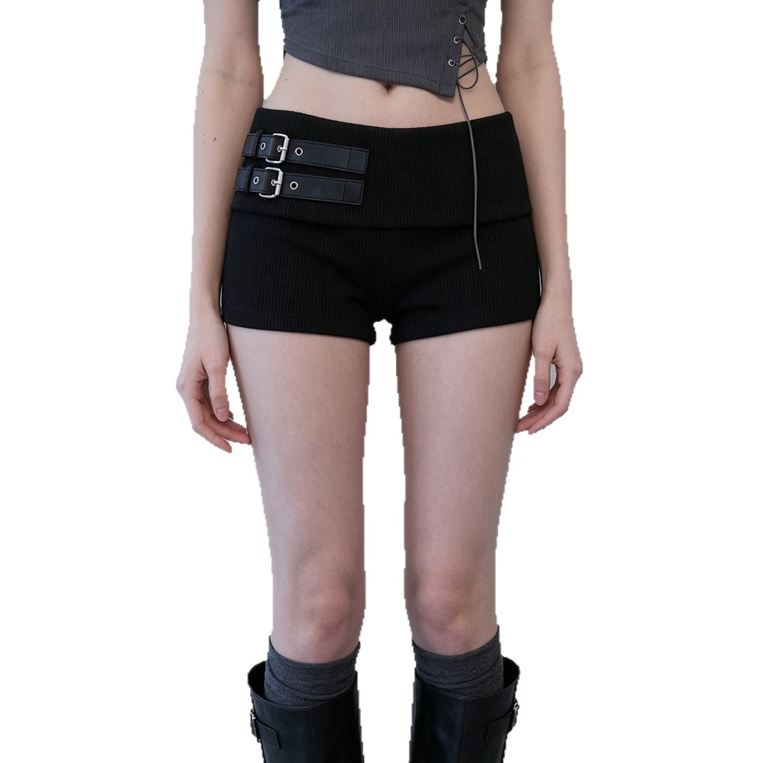 Damen Shorts mit breitem Bund und dekorativen Schnallen – Avélisse