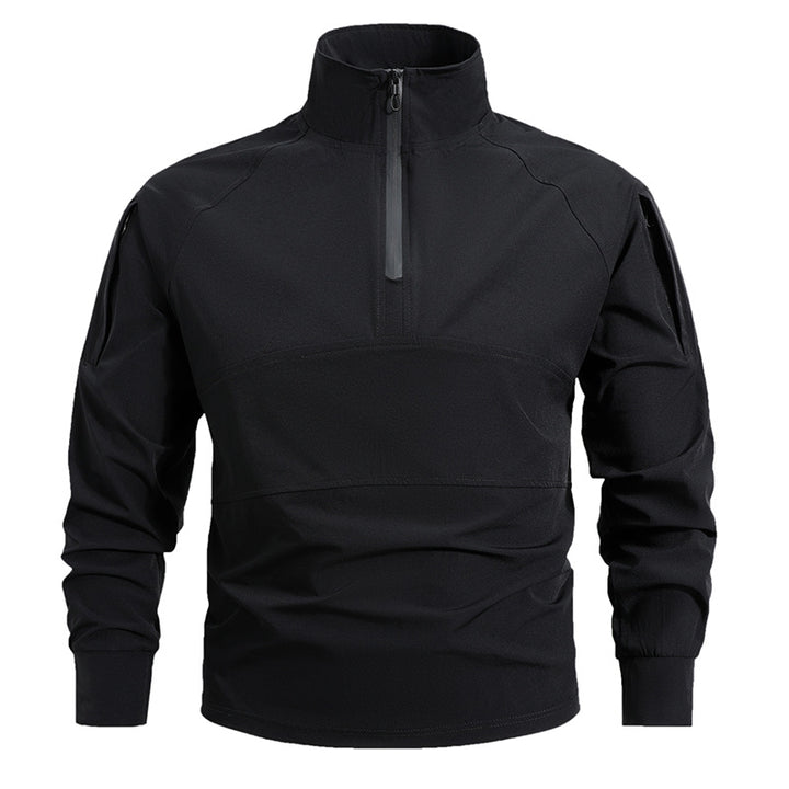 Herren nan leichtes taktisches Zip-Pullover mit hohem Kragen Schulterklappen und verdeckten Reißverschlusstaschen Echo Archiv