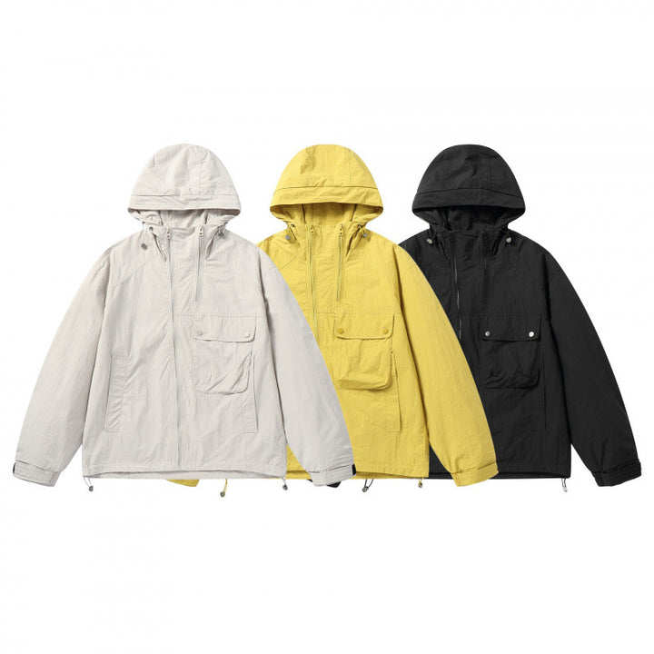 Unisex Leichte Kapuzen-Übergangsjacke mit großem Pattentaschen-Detail und Kordelzug Echo Archiv