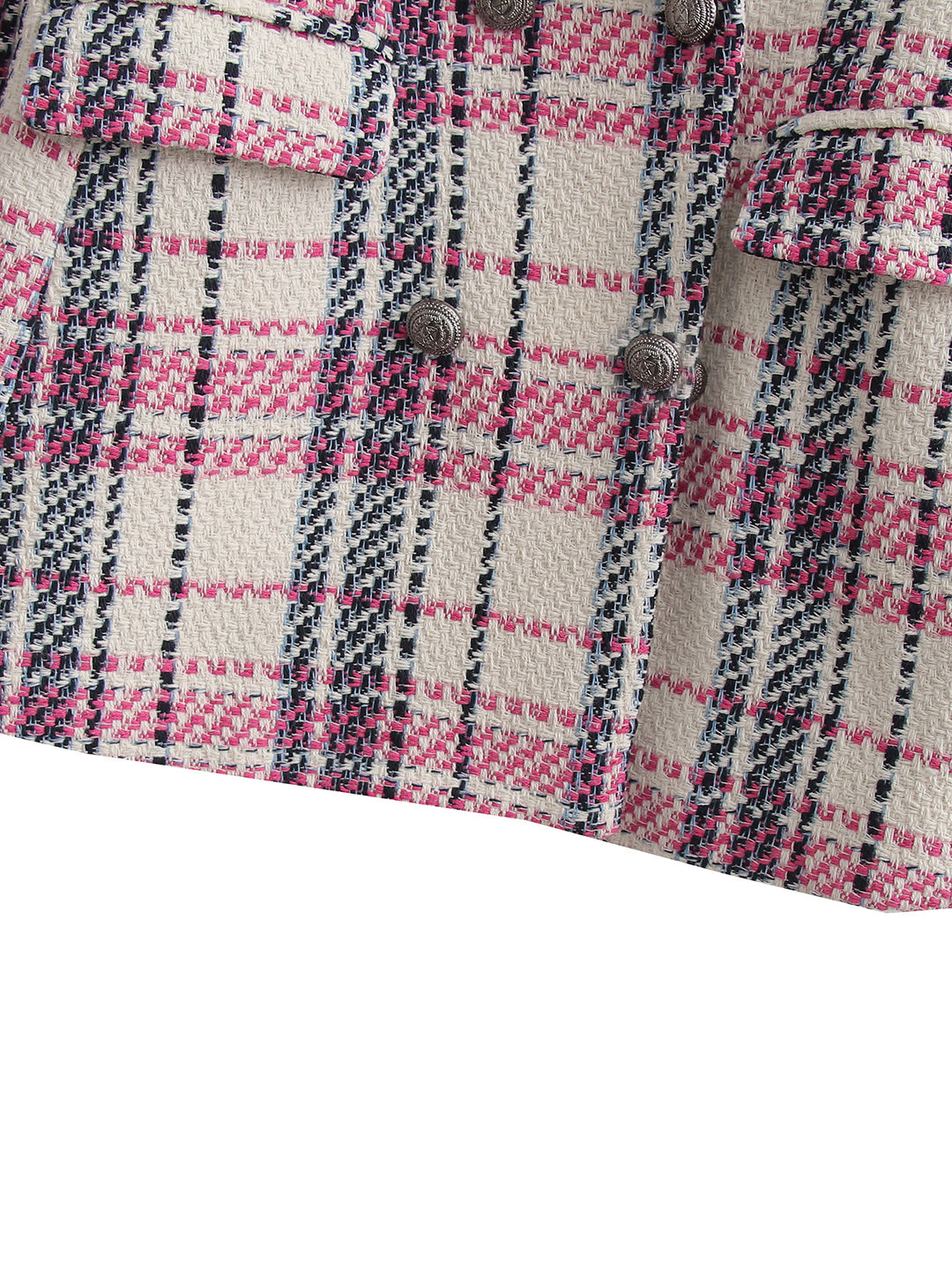 Damen Bouclé-Tweed Longblazer mit Doppelreihigem Verschluss und Pattentaschen – Célinea