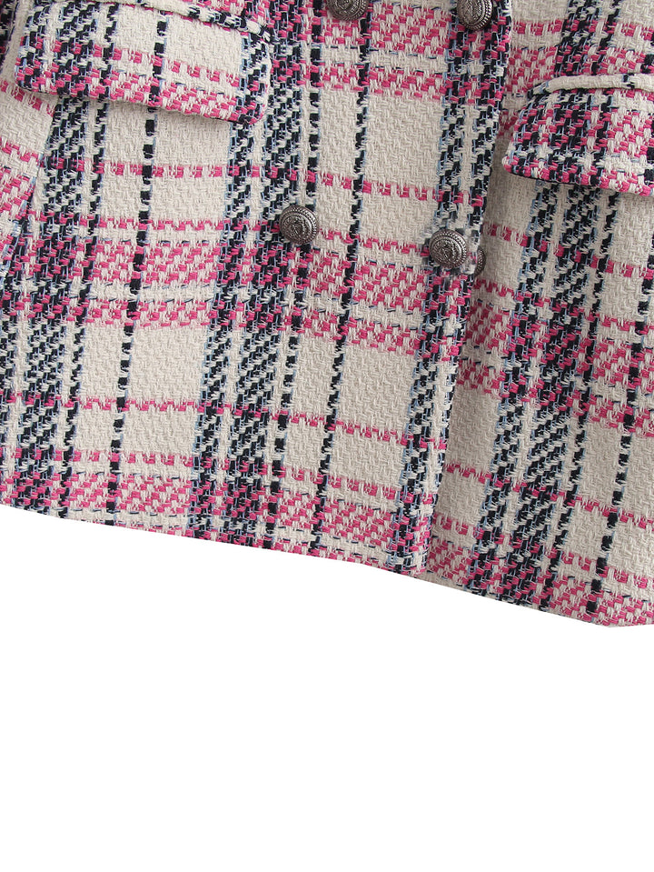 Damen Bouclé-Tweed Longblazer mit Doppelreihigem Verschluss und Pattentaschen – Célinea