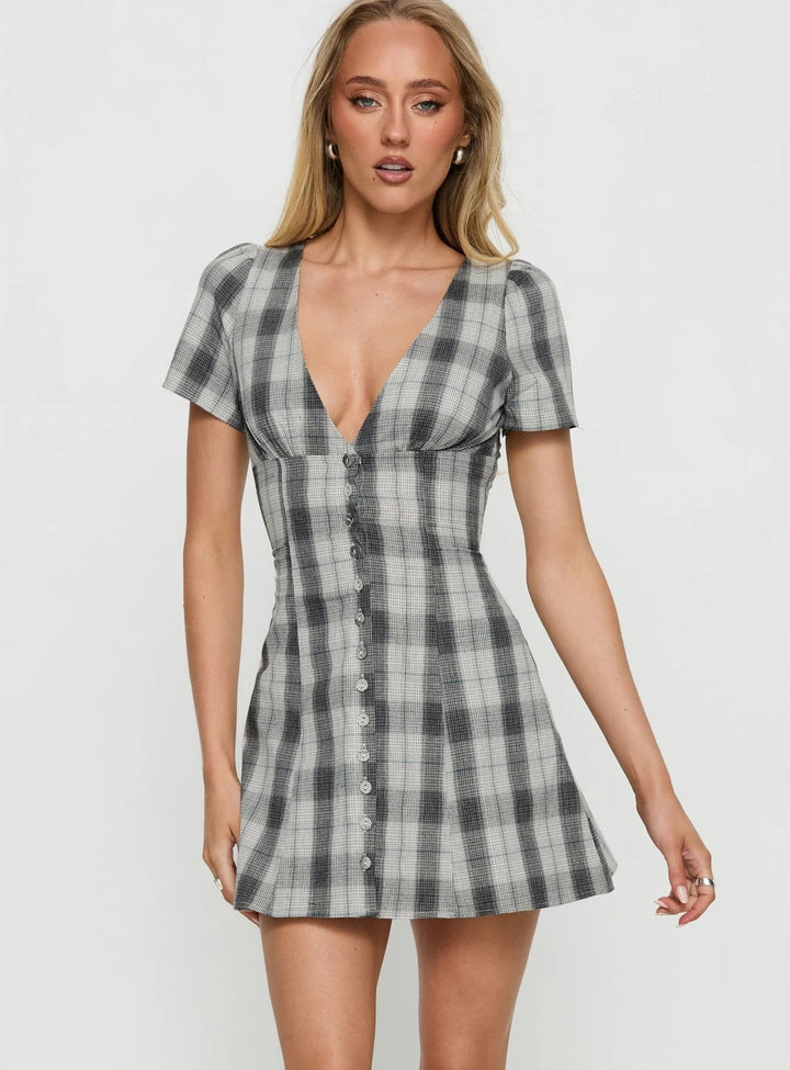 Damen Volantkleid mit V-Ausschnitt und Knopfleiste Echo Archiv
