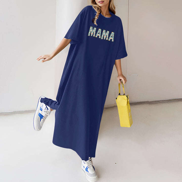 Damen florales Statement-Maxikleid im Oversize-T-Shirt-Stil mit Rundhalsausschnitt – Valéora
