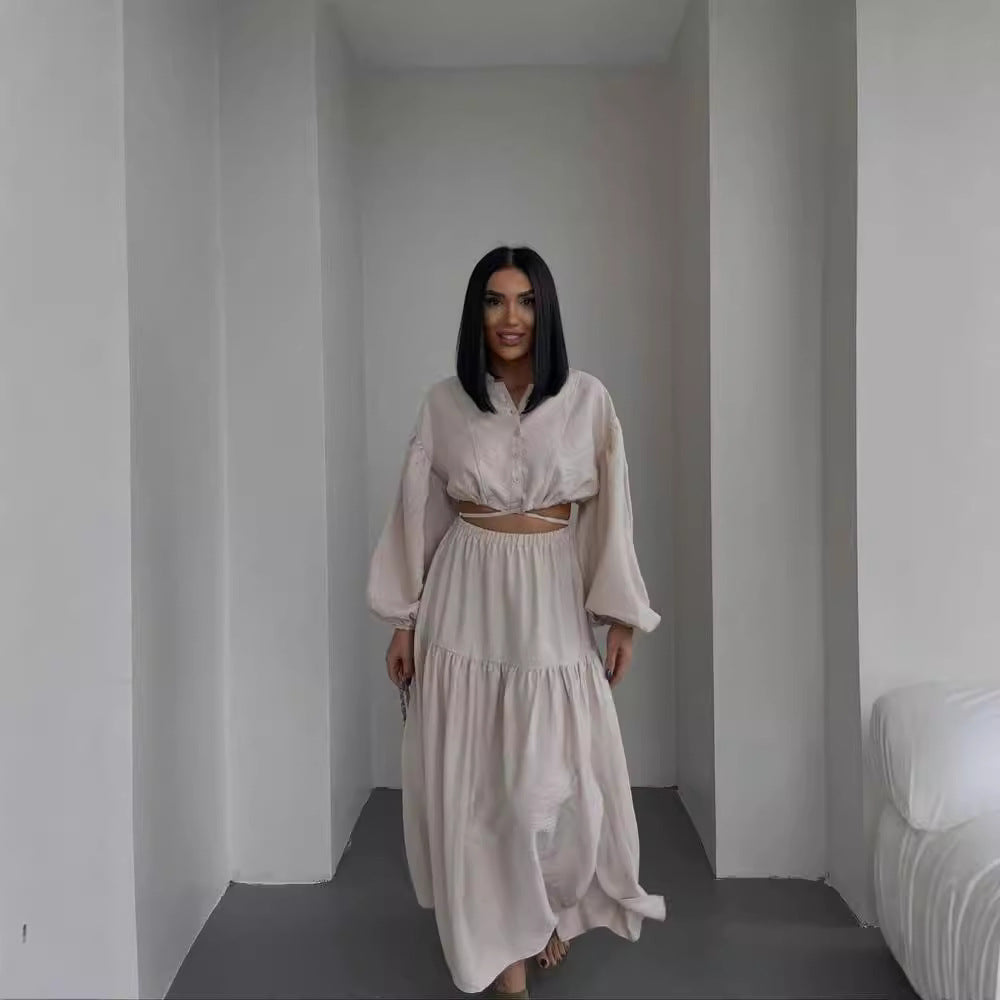 Damen Zweiteiliges Boho-Set mit Cropped-Bluse und Maxirock mit Schlitz Echoarchiv