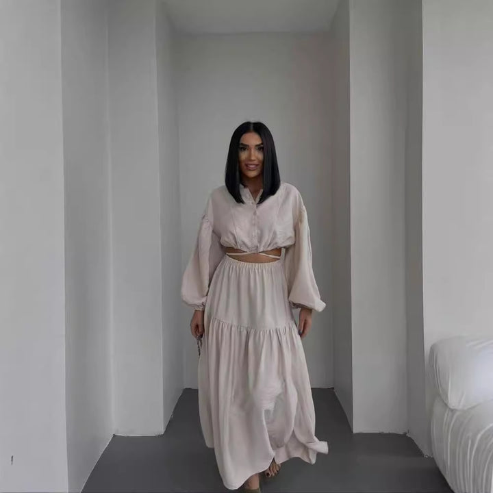 Damen Zweiteiliges Boho-Set mit Cropped-Bluse und Maxirock mit Schlitz Echoarchiv