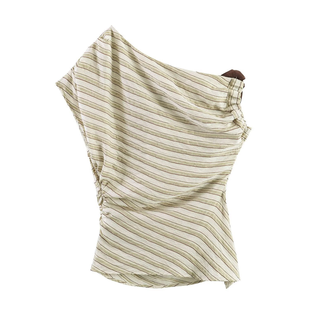 Damen asymmetrisches Oberteil mit eleganter Bindegurtdetail und feinen Streifen Echo Archiv