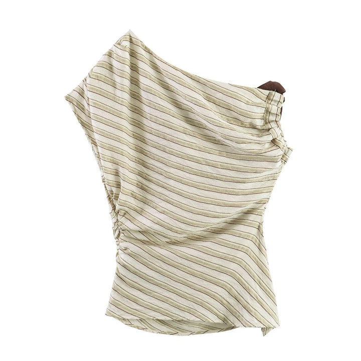 Damen asymmetrisches Oberteil mit eleganter Bindegurtdetail und feinen Streifen Echo Archiv