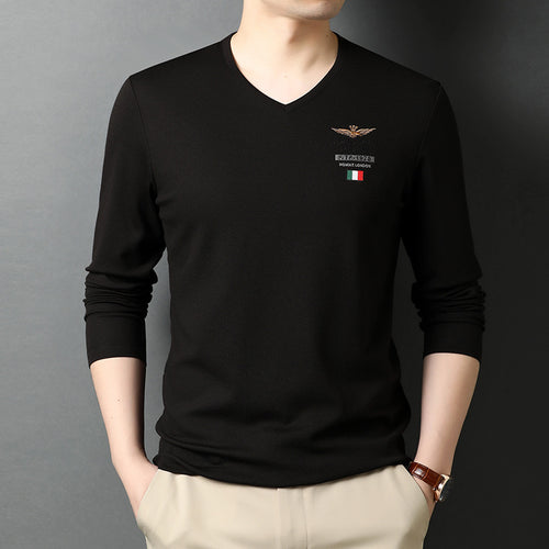 Herren V-Ausschnitt Langarmshirt mit eleganter Stickerei Echoarchiv