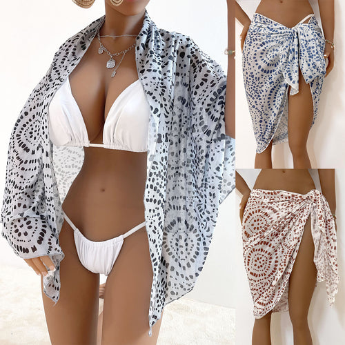 Damen luftiger Strandüberwurf mit asymmetrischen Mustern Echo Archiv