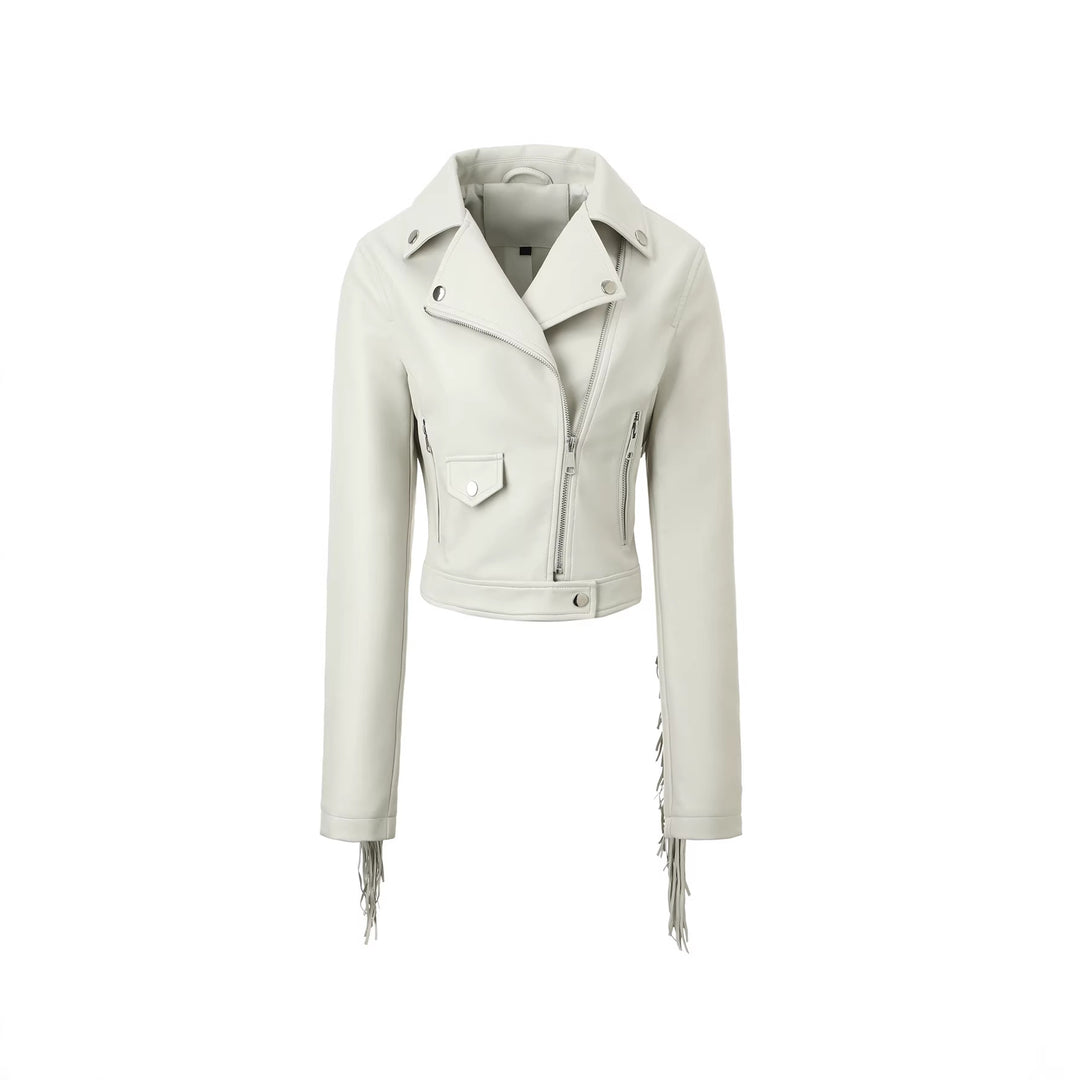 Damen Cropped Bikerjacke mit Fransen Echo Archiv