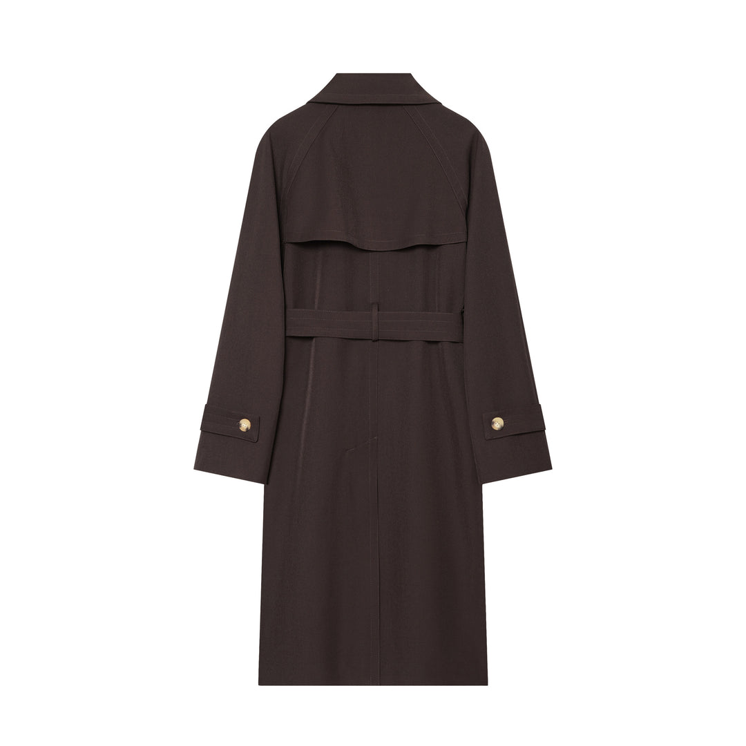 Damen eleganter Utility-Trench mit breitem Revers, Bindegürtel und aufgesetzten Pattentaschen – Avérine