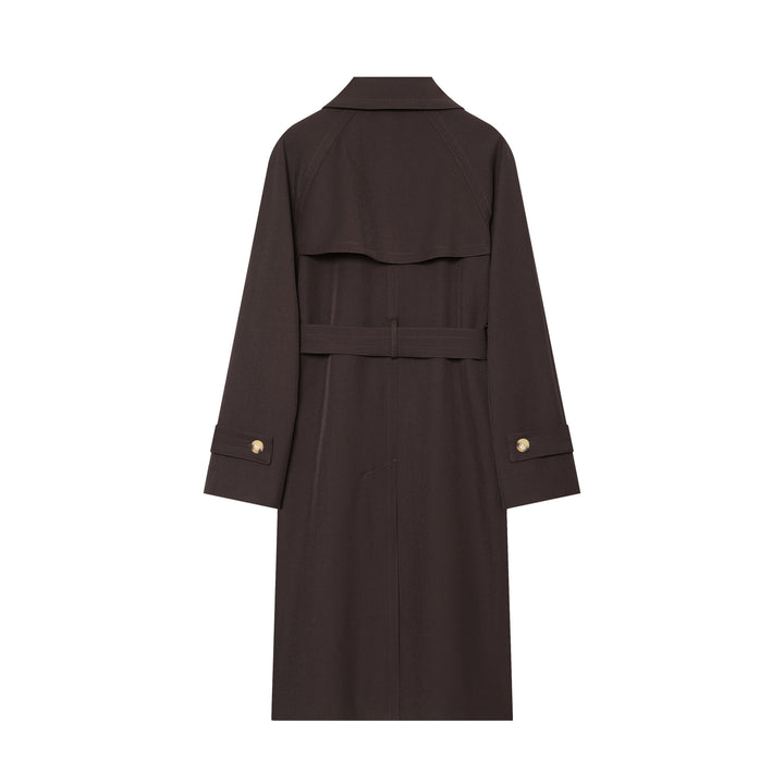 Damen eleganter Utility-Trench mit breitem Revers, Bindegürtel und aufgesetzten Pattentaschen – Avérine