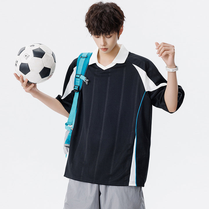 Herren Sportives Oversize-Poloshirt mit V-Ausschnitt, Kontrastpaspeln und atmungsaktivem Material Echo Archiv