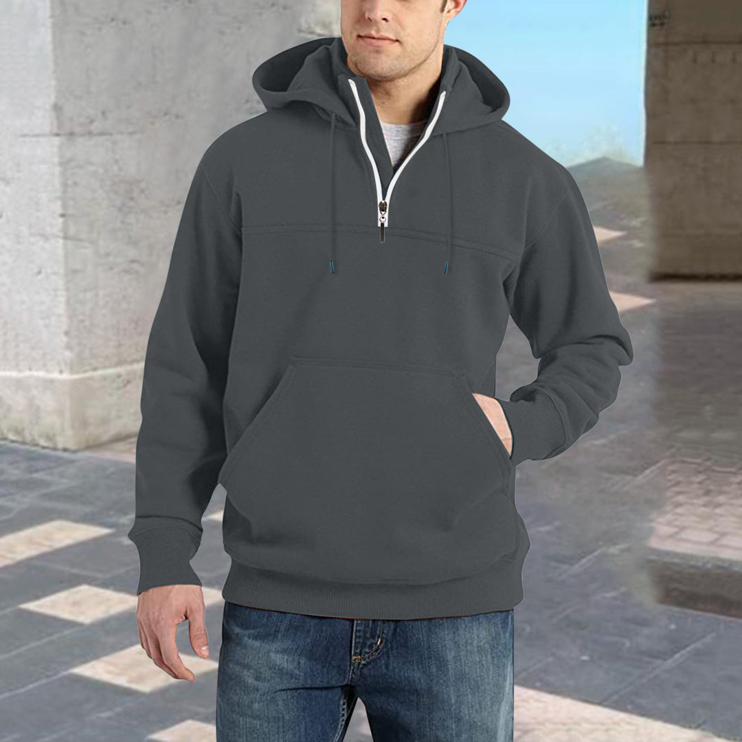 Herren modischer Kapuzenpullover mit halbem Reißverschluss und praktischen Kängurutaschen Echoarchiv
