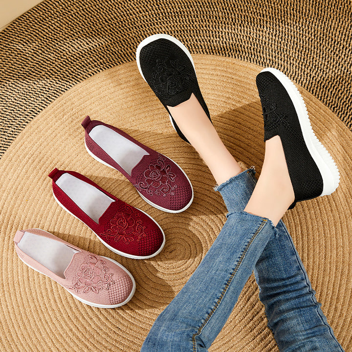 Damen nan eleganter Strick-Slipper mit floraler Stickapplikation, elastischem Einstieg und federleichter EVA-Laufsohle Echo Archiv