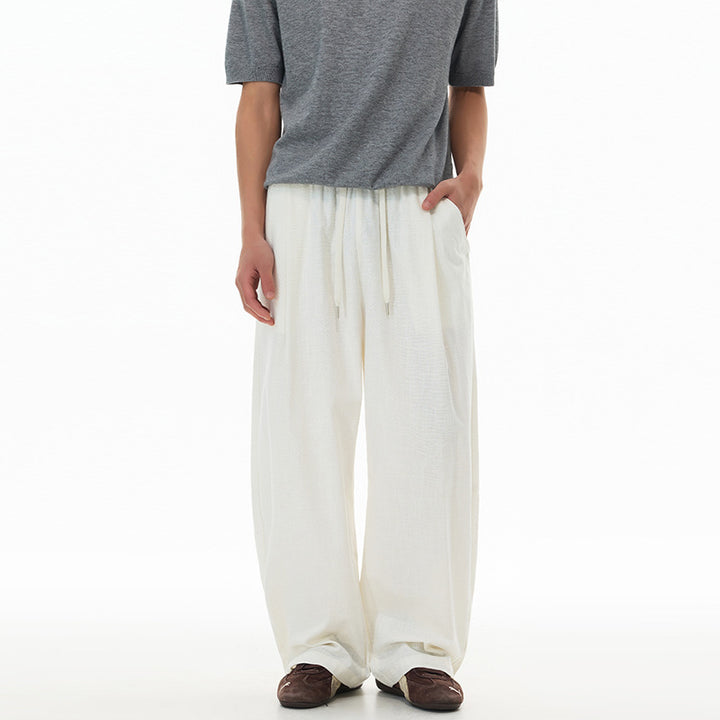 Herren Weite Leinen-Baumwoll-Hose mit Kordelzug und Taschen Echo Archiv