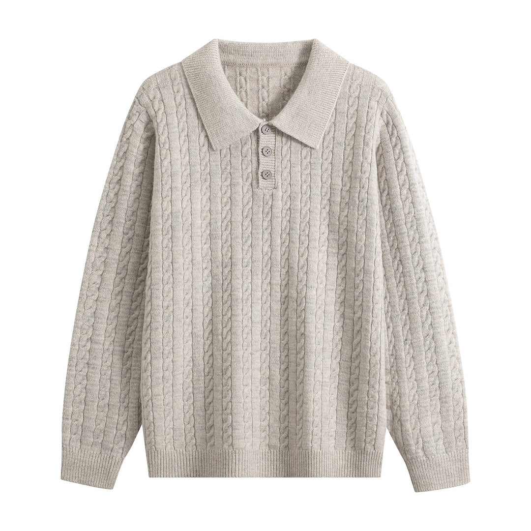Herren Zopfstrick-Polopullover mit Polokragen, halber Knopfleiste & relaxed Schnitt Echoarchiv