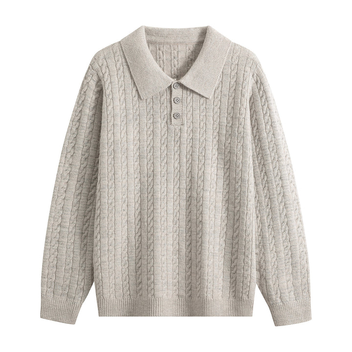 Herren Zopfstrick-Polopullover mit Polokragen, halber Knopfleiste & relaxed Schnitt Echoarchiv