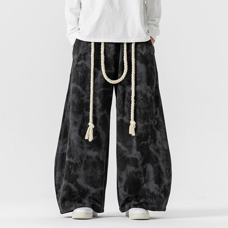 Unisex nan weite Batik-Haremshose mit dekorativem Kordelbund und tiefem Schritt Echo Archiv