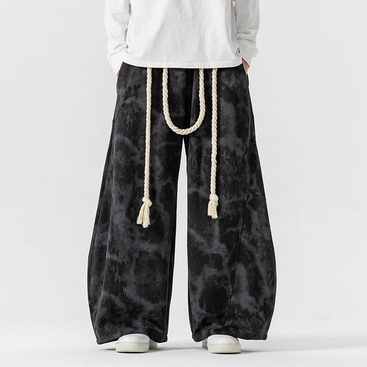 Unisex nan weite Batik-Haremshose mit dekorativem Kordelbund und tiefem Schritt Echo Archiv
