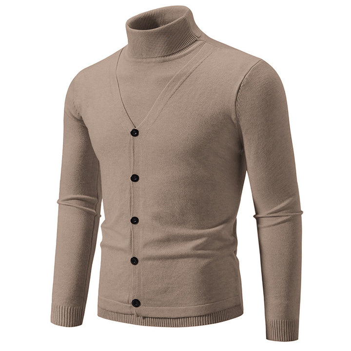Herren eleganter Rollkragenpullover mit knöpfbaren Frontdetails und feiner Strickstruktur Echoarchiv