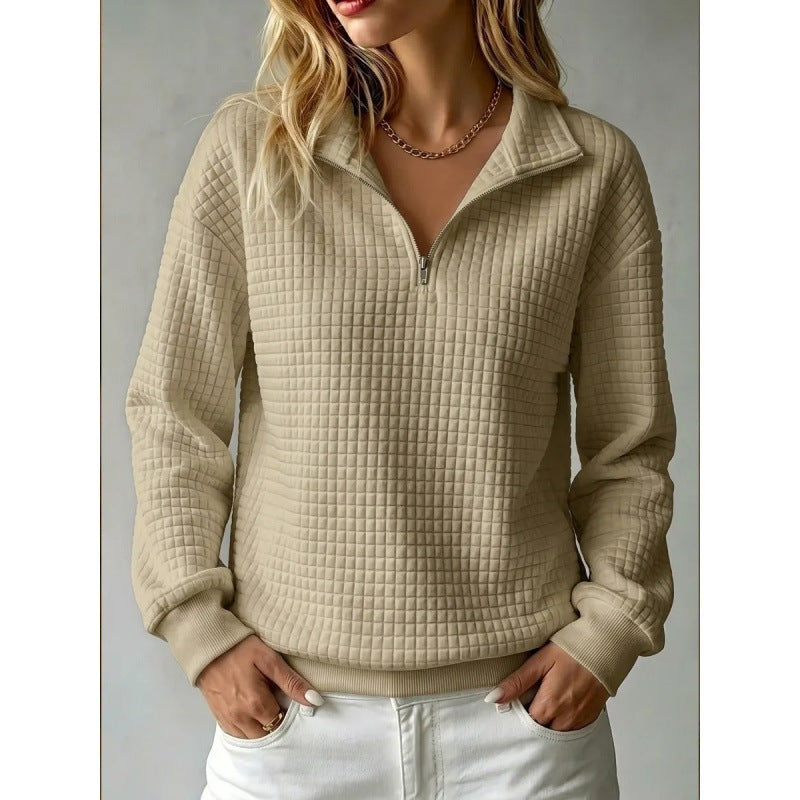 Damen Stepp-Sweatshirt mit halbem Reißverschluss und Kachelstruktur Echoarchiv