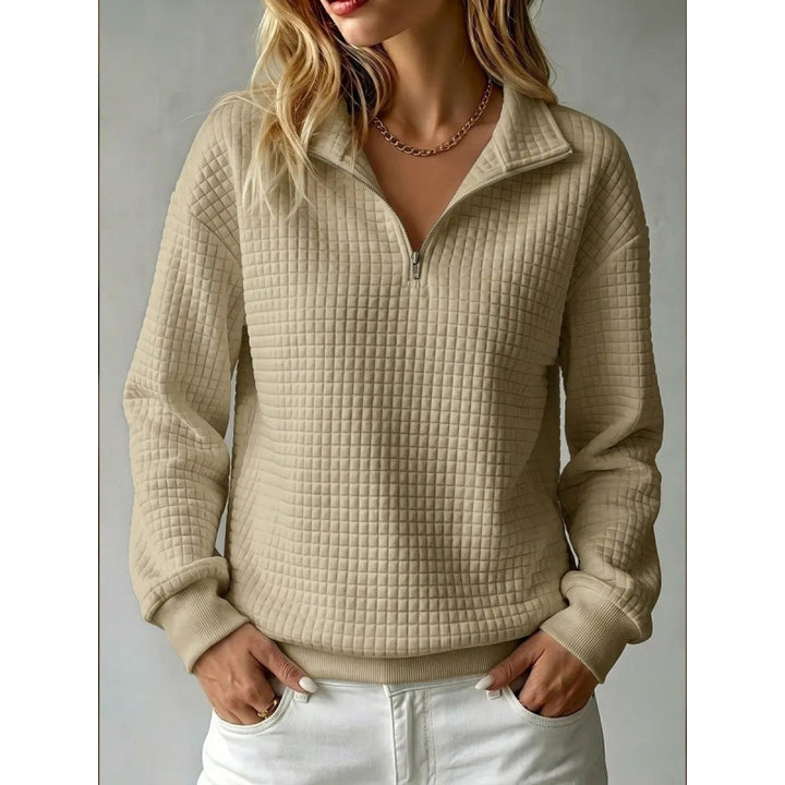 Damen Stepp-Sweatshirt mit halbem Reißverschluss und Kachelstruktur Echoarchiv