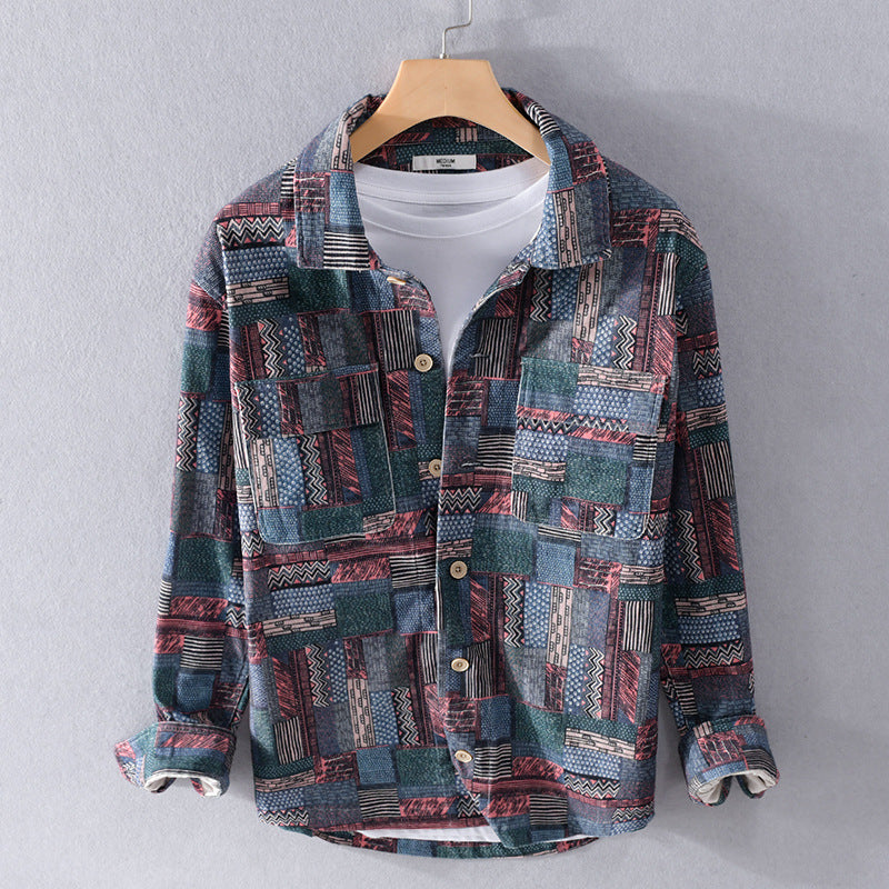 Herren Overshirt im Patchwork-Look mit aufgesetzten Brusttaschen Echoarchiv
