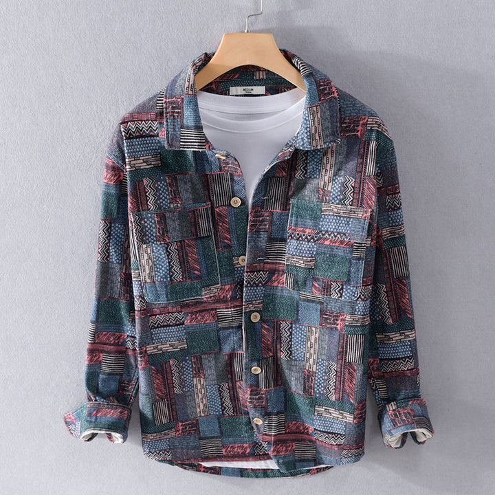 Herren Overshirt im Patchwork-Look mit aufgesetzten Brusttaschen Echoarchiv