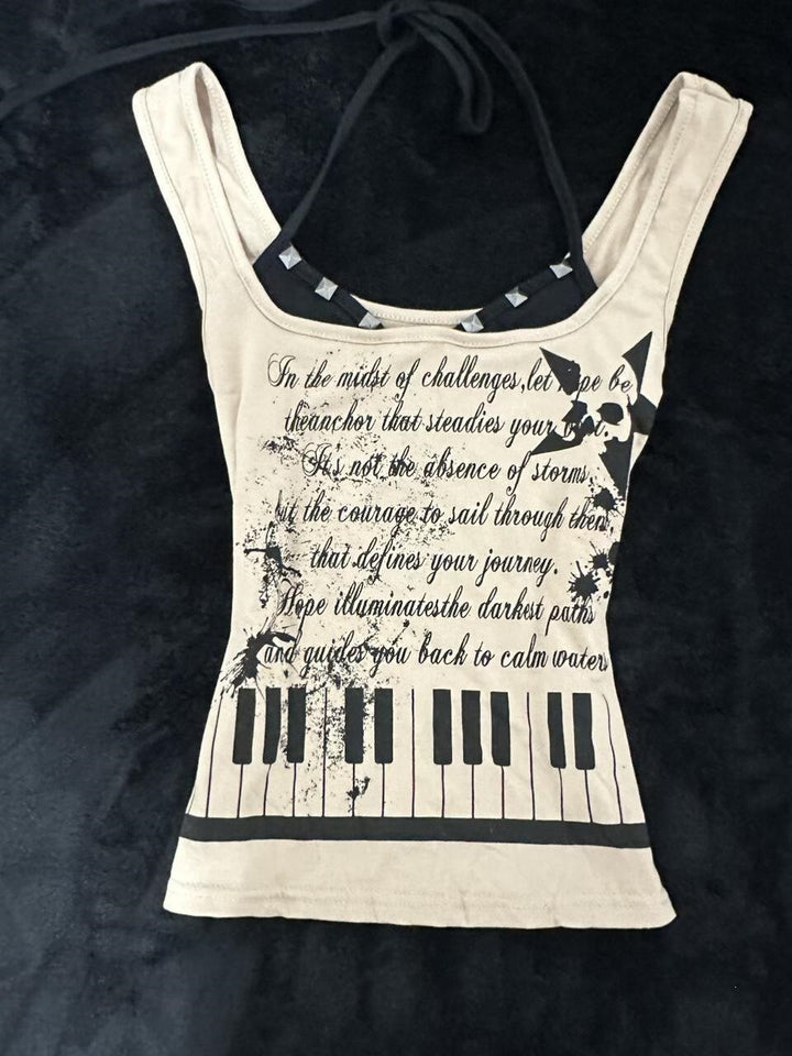 Damen musikalisches Graphic-Tanktop mit einzigartigem Schnitt Echo Archiv
