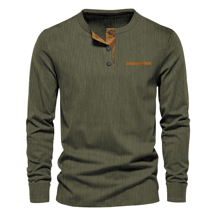 Herren nan geripptes Henley Langarmshirt aus Baumwollmischung figurbetont Echo Archiv