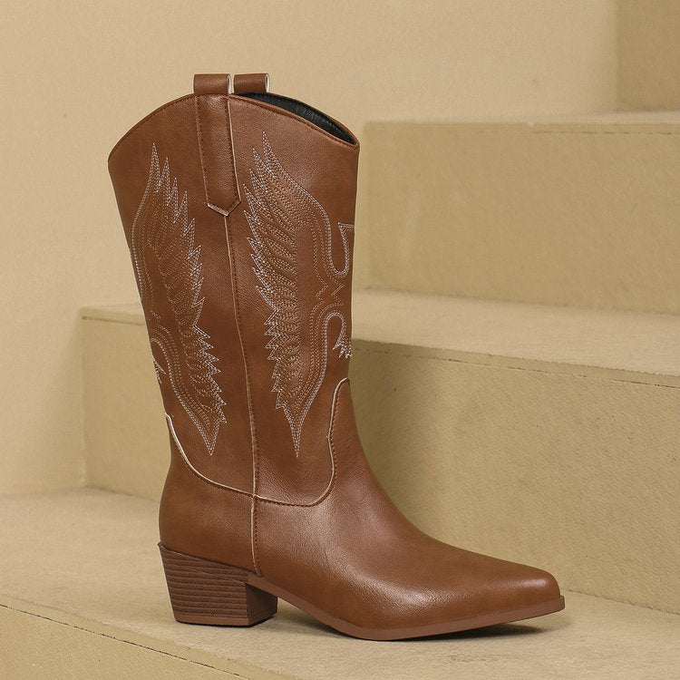 Damen Western-Stiefel mit spitzer Zehenpartie und mittelhohem Blockabsatz Echo Archiv