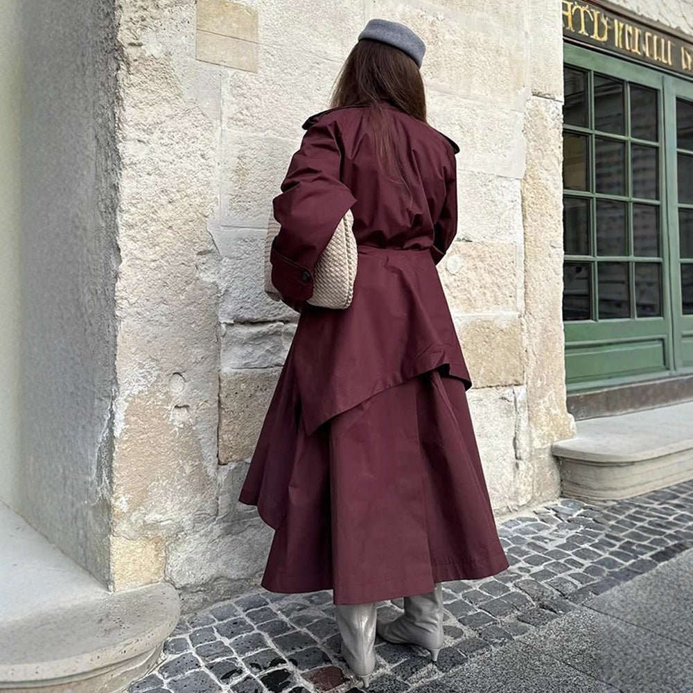 Damen Midilanger Trenchcoat mit ponchoartigem Cape-Überwurf & kastiger Silhouette Echoarchiv