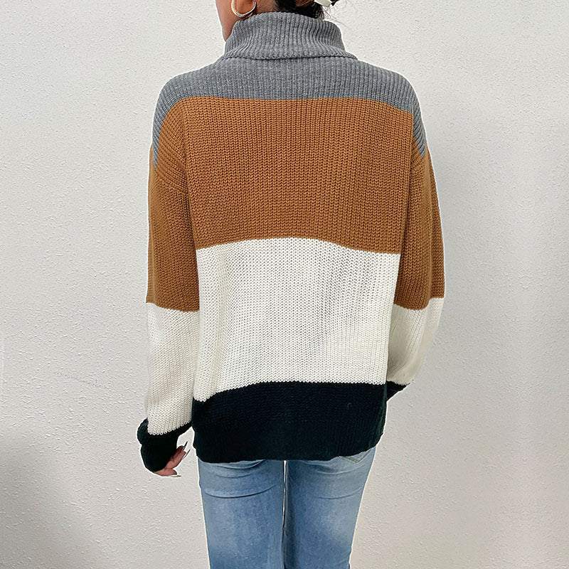 Damen Rollkragen-Colorblock-Pullover aus Grobstrick Echoarchiv