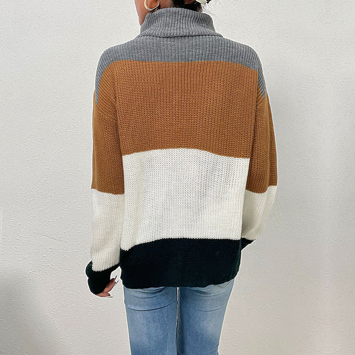 Damen Rollkragen-Colorblock-Pullover aus Grobstrick Echoarchiv