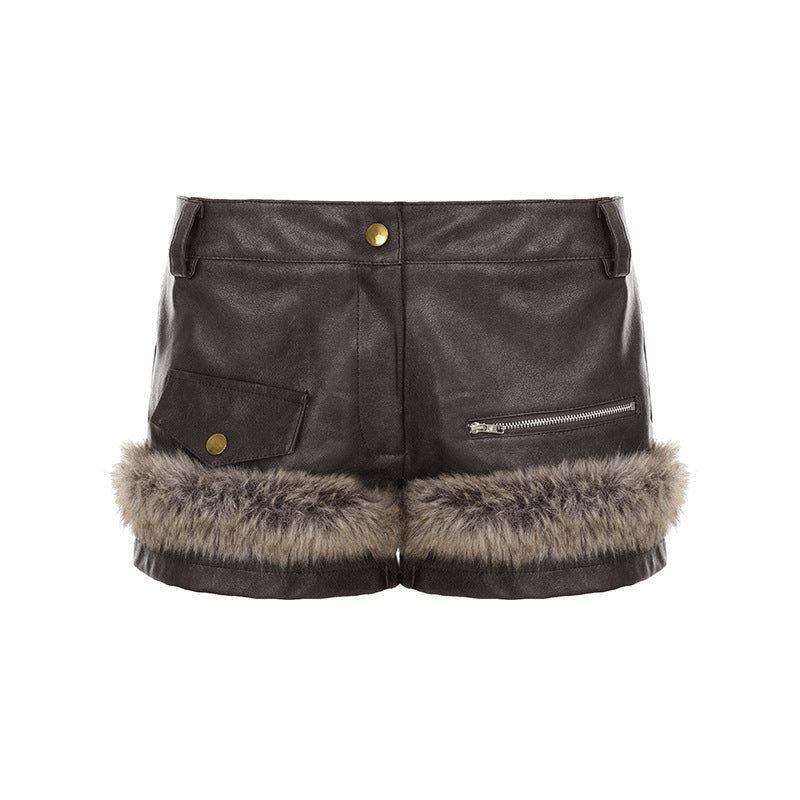 Damen Leder-Shorts mit Kunstfellbesatz Echo Archiv