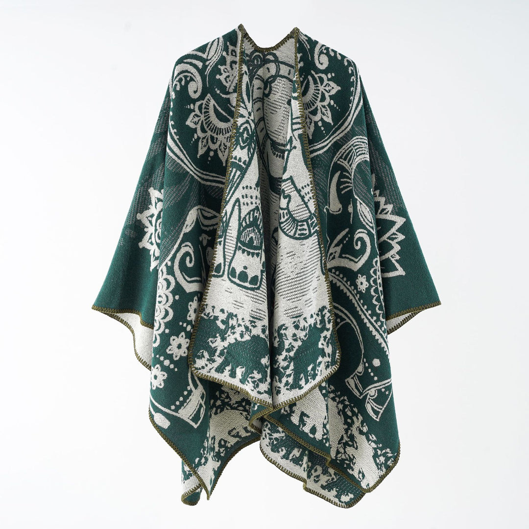 Damen Jacquard-Überwurfponcho mit doppelseitiger Webstruktur und Zierstichkante Echo Archiv