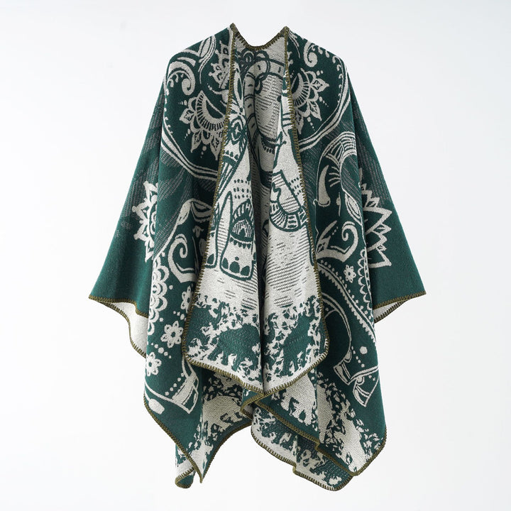 Damen Jacquard-Überwurfponcho mit doppelseitiger Webstruktur und Zierstichkante Echo Archiv