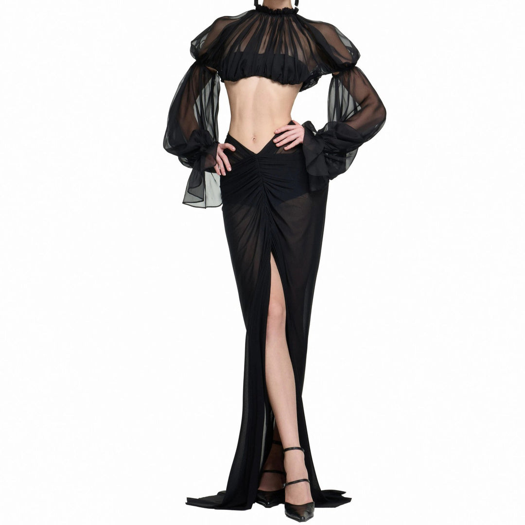 Damen Elegantes transparents Maxikleid mit ärmelloser Silhouette Echo Archiv